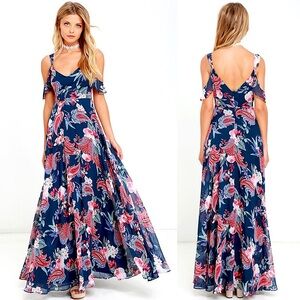 Lulus Romantic Fantasy Pink & Blue Floral Print Maxi Dress | Small